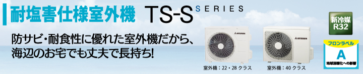 耐塩害仕様室外機 TS-Sシリーズ 防サビ・耐食性に優れた室外機だから、海辺のお宅でも丈夫で長持ち! 耐塩害仕様室外機 TS-Sシリーズ 防サビ・耐食性に優れた室外機だから、海辺のお宅でも丈夫で長持ち!