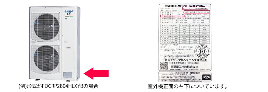 FDCRP2804HLXYBの場合、室外機正面の右側についています